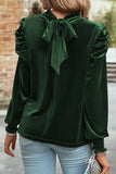 Up Mock Neck Velvet Fabric Long Sleeve Blouse DJPT