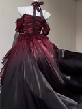 High Low Halter Burgundy Organza Party Dresses Birthday Outfits SD448