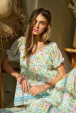 & Dani Spring Floral Border Print Ruffled Textured Top DJPT