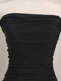 High Low Strapless Black Chiffon Ruffles Vacation Dress Women Dresses SD140