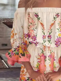 Size Floral Off-Shoulder Flounce Sleeve Mini Dress Plus Size DJPT