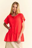 & Dani Solid Lace Trim Neck Short Sleeve Peplum Top DJPT