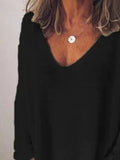 Size V-Neck Drop Shoulder Long Sleeve T-Shirt Plus Size DJPT