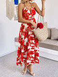 Back Printed Midi Dress with Cutout Detail DJPT