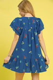 Floral Embroidered Short Sleeve Mini Dress DJPT