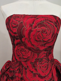 Ball Gown Strapless Red Satin Floral Cocktail Dress Short Birthday Outfits SD402