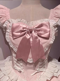 Ball Gown Square Neckline Floral Lace Party Dresses Pink Birthday Outfits With Bowknots SD455 HZ0628