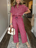 Size Button-Up Shirt and Wide-Leg Pants Set Plus Size DJPT