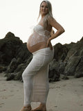 2 Piece Lace Tube Tie Ruffle Elegant Fashion Bodycon Vacation Photoshoot Baby Shower Maternity Maxi Dress Maternity