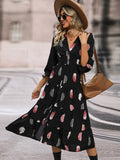 Printed V-Neck Slit Dress DJPT