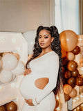 One Shoulder Cut Out Irregular Bodycon Long Sleeve Fashion Baby Shower Maternity Maxi Dress Maternity