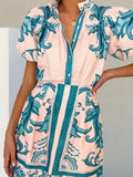 Sleeve Printed Top and Zip Back Skirt Set DJPT