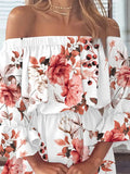 Size Floral Off-Shoulder Flounce Sleeve Mini Dress Plus Size DJPT