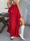 High-Low Ruched Layered Skirt DJPT
