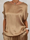 Size Satin Round Neck Top and Pants Two-Piece Set Plus Size DJPT