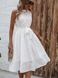 Grecian Neck Tie Waist Midi Dress DJPT