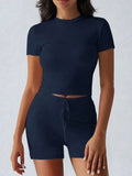 Neck Short Sleeve Top and Shorts Set DJPT
