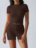 Neck Short Sleeve Top and Shorts Set DJPT