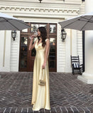 A Line V Neckline Yellow Floor Length Evening Dress Prom Dresses SD2428