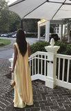 A Line V Neckline Yellow Floor Length Evening Dress Prom Dresses SD2428 HZ0628