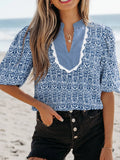 Contrast Ric-Rac Puff Sleeve Top DJPT