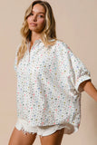 Sequin Striped Short Dolman Sleeve Blouse DJPT
