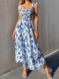 Smocked Midi Dress with Tie Shoulders DJPT