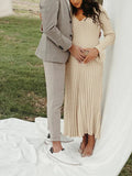 Knit Pleated Big Swing V-neck Plus Size Sweater Elegant Going Out Maternity Photoshoot Baby Shower Maxi Dress Maternity