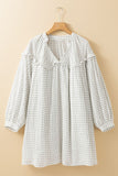 Plaid Notched Balloon Sleeve Mini Dress DJPT