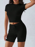 Neck Short Sleeve Top and Shorts Set DJPT