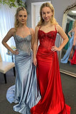 Mermaid Spaghetti Straps Sage Green Long Satin Prom Dresses Formal Evening Dress SD2416 HZ0628
