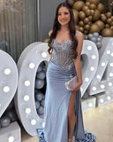 Mermaid Spaghetti Straps Sage Green Long Satin Prom Dresses Formal Evening Dress SD2416 HZ0628