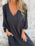 Size Slit V-Neck Balloon Sleeve Midi Dress Plus Size DJPT