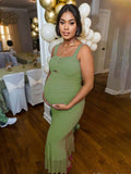 Condole Belt Ruched Bodycon Cut Out Mermaid Sleeveless Babyshower Maternity Maxi Dress Maternity