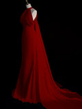 Sheath Halter Red Satin Long Prom Dress Evening Dress Formal Dress SD1818