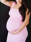 Pink Spaghetti Strap Backless Tie Back Bandage Mermaid Bodycon Elegant Baby Shower Maternity Maxi Dress Maternity