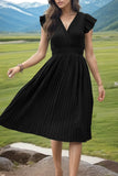 Tied Smocked Waist Flutter Sleeve Dress DJPT