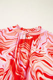 Print Ruffled Short Sleeve Mock Neck Blouse DJPT