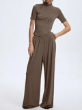 Neck Short Sleeve Top and Pants Set DJPT