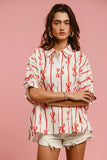 Bow Ribbon Woven Printed Button Down Shirt DJPT