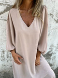 Size Slit V-Neck Balloon Sleeve Midi Dress Plus Size DJPT