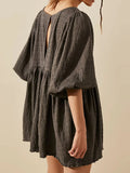 Textured Babydoll Mini Dress with Back Keyhole Detail DJPT