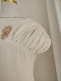 A Line V neckline Satin Dinner Party Dresses Ivory Birthday Outfits SD376