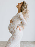 White Lace Sheer Bodycon Elegant Cocktail Party Maternity Baby Shower Maxi Dress Maternity