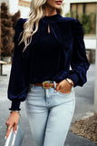 Up Mock Neck Velvet Fabric Long Sleeve Blouse DJPT