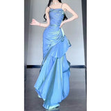 Red Satin Long Straps Prom Dress Wine Red A-line Party Dress SD1360