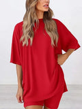 Size Oversized Slit Round Neck Top and Shorts Lounge Set Plus Size DJPT