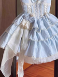 Ball Gown Straps Floral Lace Party Dresses Blue Birthday Outfits With Flowers SD456