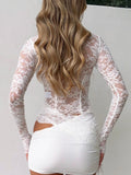Tied Front Ruffled Long Sleeve Lace Shirt DJPT