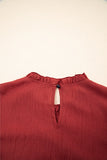 Solid Color Pleated Detail Ruffle Short Sleeve Blouse DJPT
